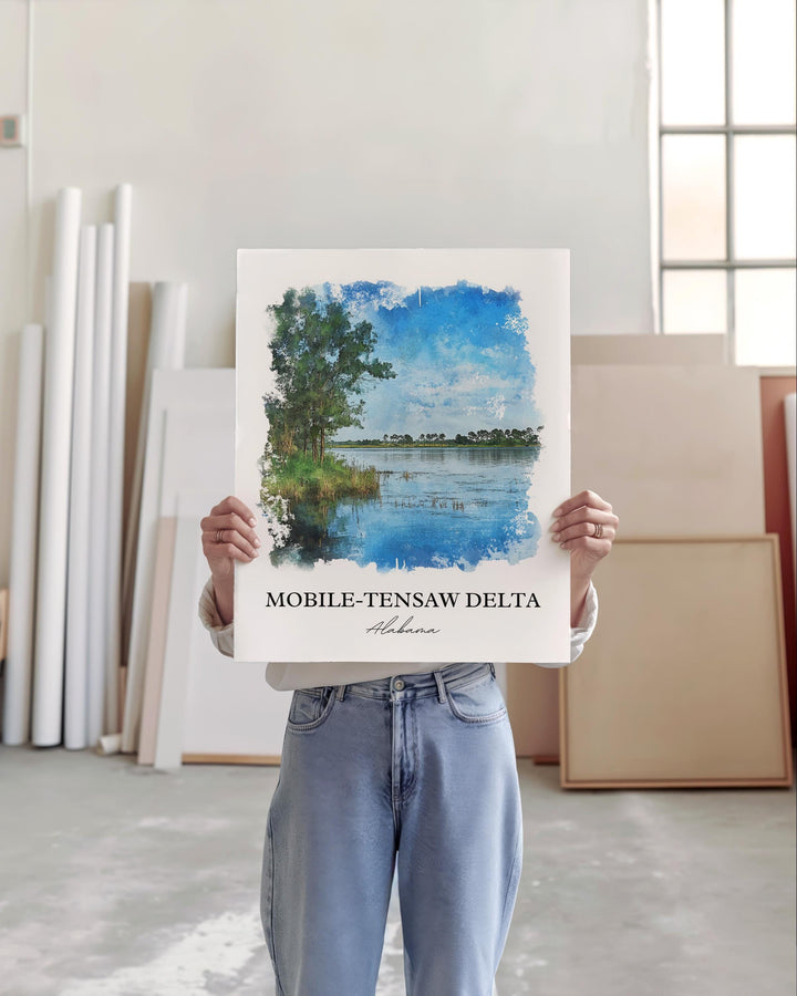 Mobile-Tensaw Delta Art, Alabama Print, Alabama Watercolor Art, Mobile-Tensaw Delta Gift, Travel Print, Travel Poster, Housewarming Gift