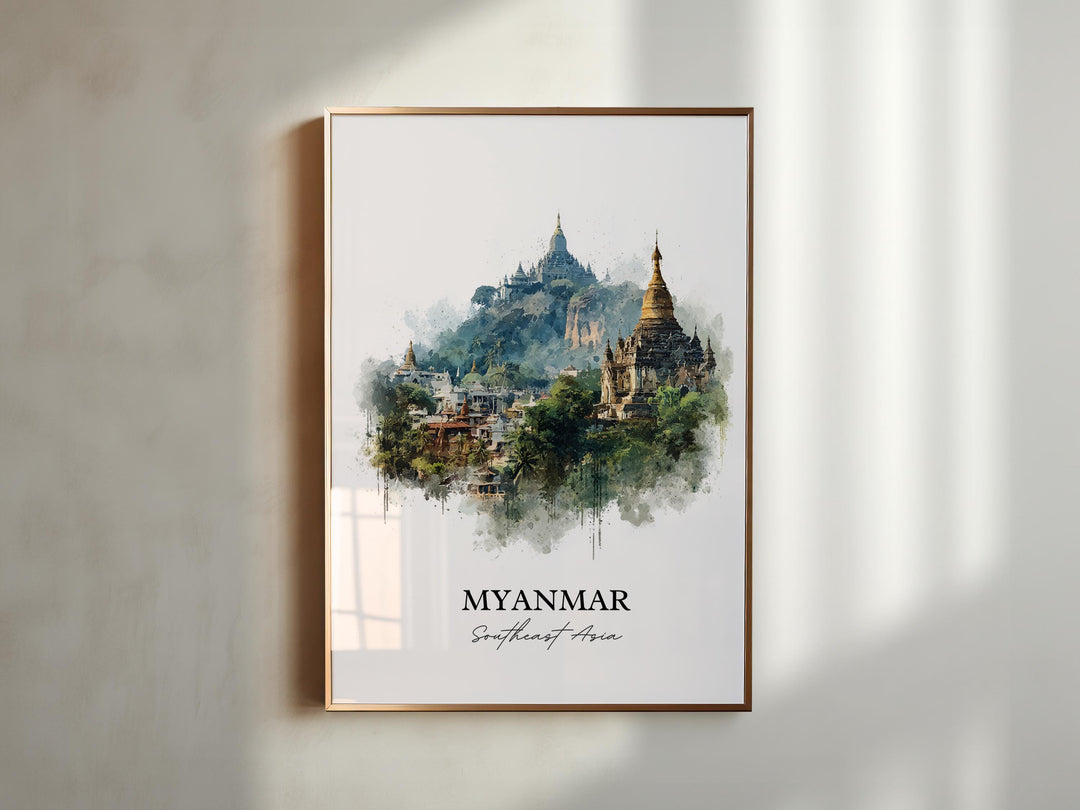 Myanmar Wall Art, Myanmar Print, Myanmar Watercolor Art, Myanmar Gift, Travel Print, Travel Poster, Housewarming Gift