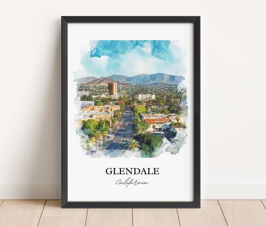 Glendale CA Wall Art, Glendale CA Print, California Watercolor Art, Glendale CA Gift, Travel Print, Travel Poster, Housewarming Gift