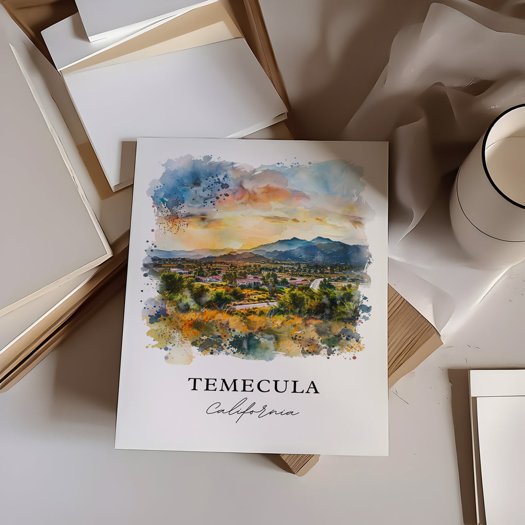 Temecula Wall Art, Temecula Print, Temecula Watercolor, Temecula Riverside Cty Gift,