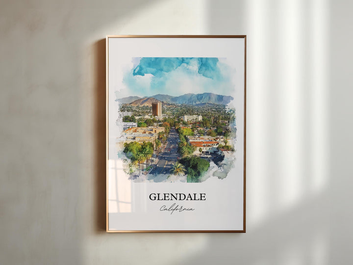 Glendale CA Wall Art, Glendale CA Print, California Watercolor Art, Glendale CA Gift, Travel Print, Travel Poster, Housewarming Gift