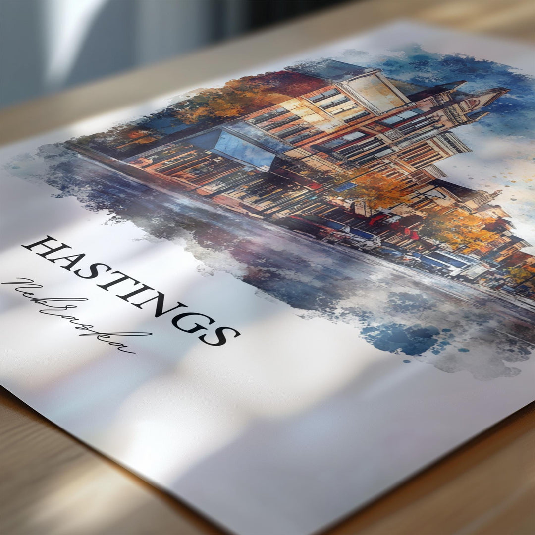 Hastings NE Wall Art, Adams County Print, Nebraska Watercolor Art, Hastings Nebraska Gift, Travel Print, Travel Poster, Housewarming Gift