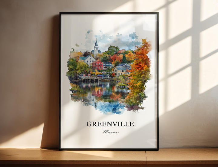 Greenville Maine Wall Art, Greenville ME Print, Maine Watercolor, Piscataquis County Gift, Travel Print, Travel Poster, Housewarming Gift