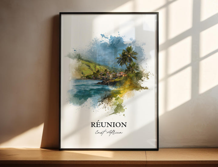 Réunion Wall Art, Réunion Print, East Africa Watercolor Art, Réunion Africa Gift, Travel Print, Travel Poster, Housewarming Gift