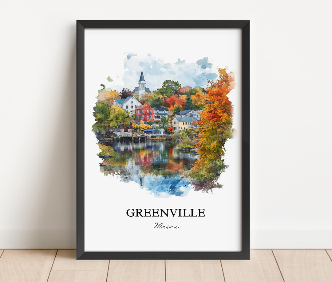 Greenville Maine Wall Art, Greenville ME Print, Maine Watercolor, Piscataquis County Gift, Travel Print, Travel Poster, Housewarming Gift