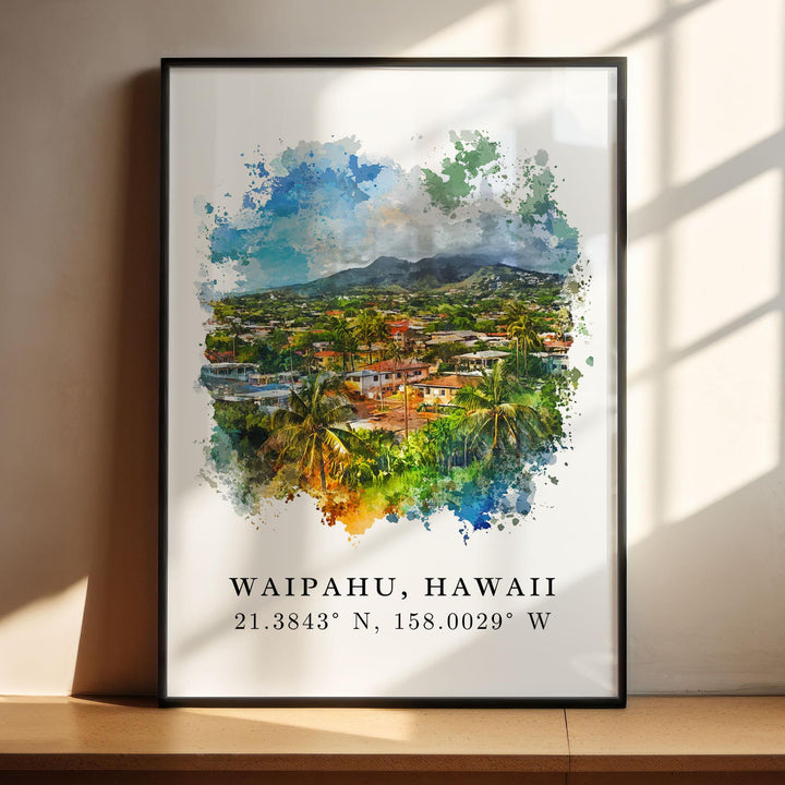 Waipahu Wall Art, Waipahu Print, Oahu Watercolor Art, Oahu Hawaii Gift, Travel Poster, Housewarming Gift