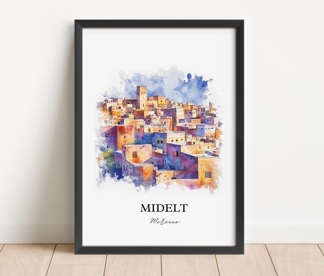 Midelt, Morocco – Watercolor Art Print of Middle Atlas Range