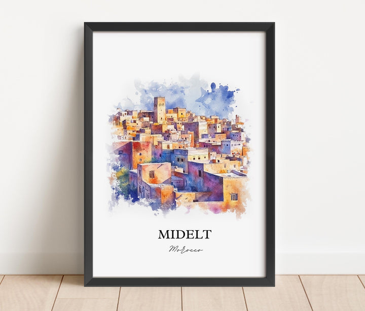 Midelt, Morocco – Watercolor Art Print of Middle Atlas Range
