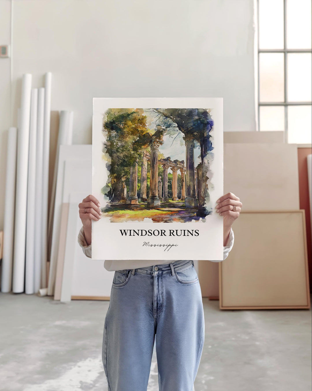 Windsor Ruins, Mississippi, USA – Watercolor Art Print