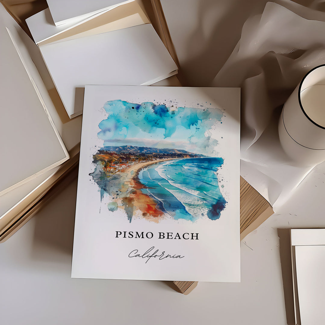 Pismo Beach Art, Central Coast Cali Print, Pismo Beach Watercolor, Pismo Beach Gift,