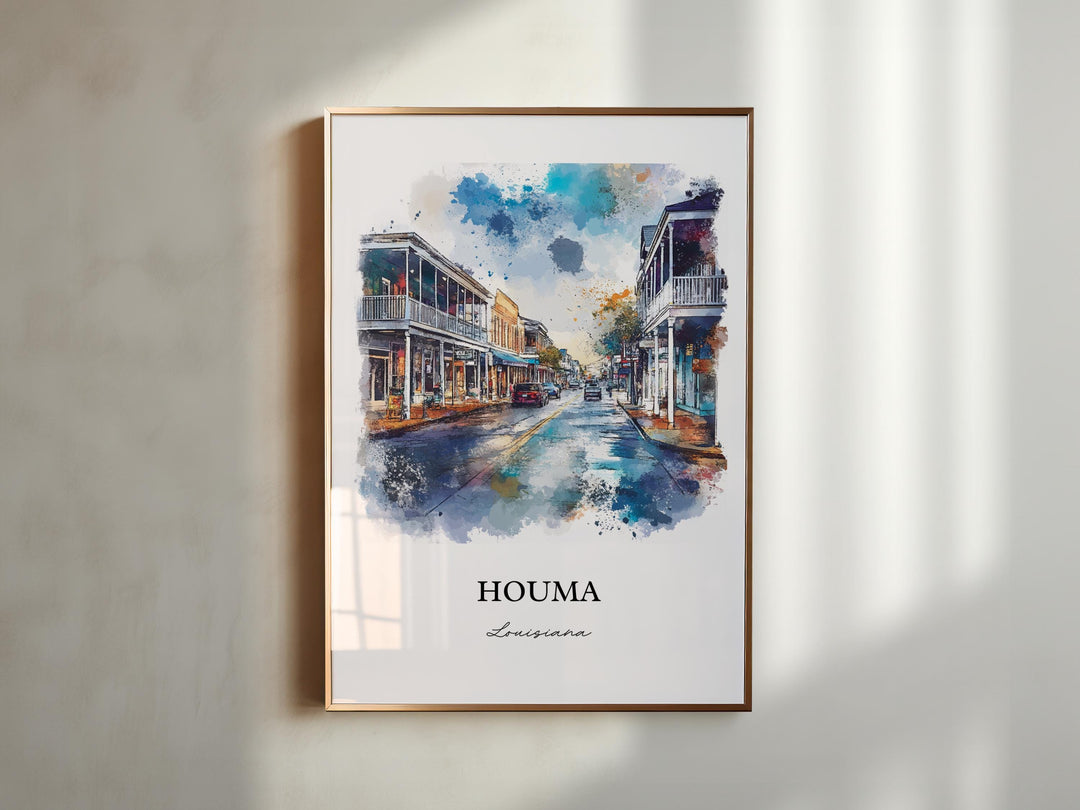 Houma Louisiana Wall Art, Terrebonne Parish Print, Louisiana Watercolor, Houma LA Gift, Travel Print, Travel Poster, Housewarming Gift