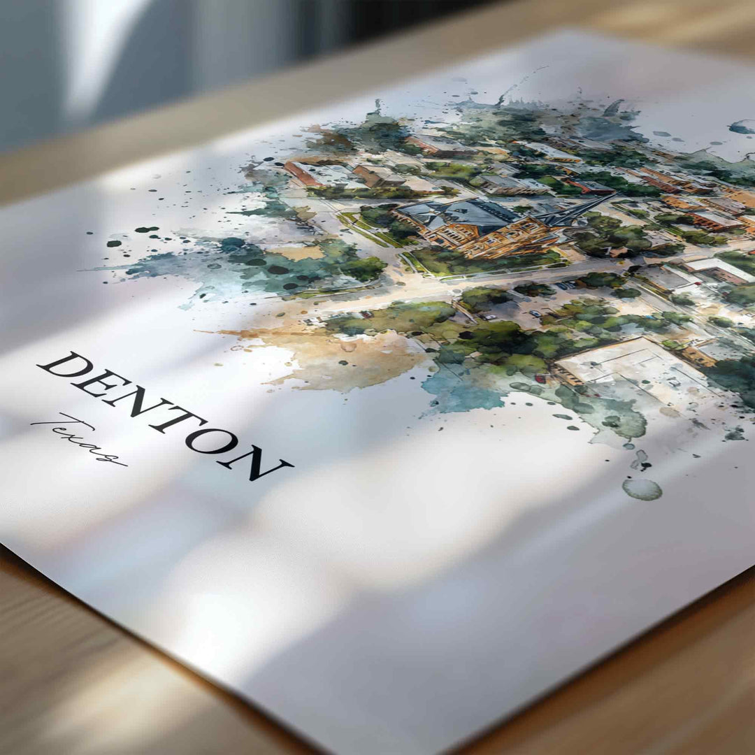 Denton, Texas – Watercolor Art Print