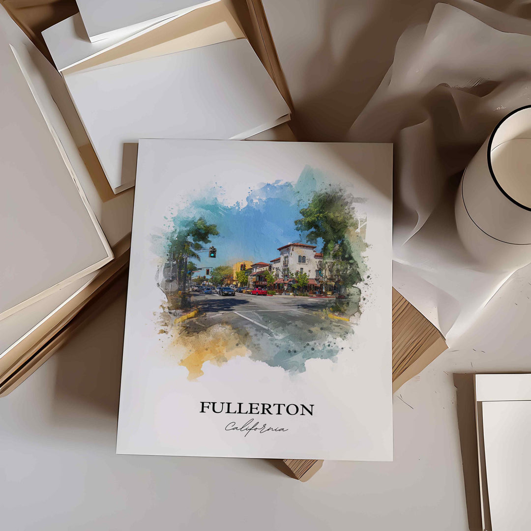 Fullerton, California Wall Art, Fullerton Print, Fullerton Watercolor Art, Orange County Gift, Travel Print, Travel Poster, Housewarming Gift