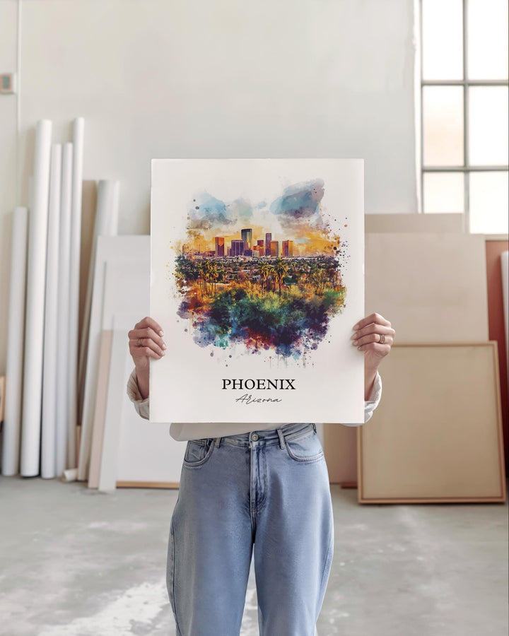 Phoenix Wall Art, Phoenix AZ Print, Arizona Watercolor Art, Phoenix Skyline Gift, Travel Print, Travel Poster, Housewarming Gift
