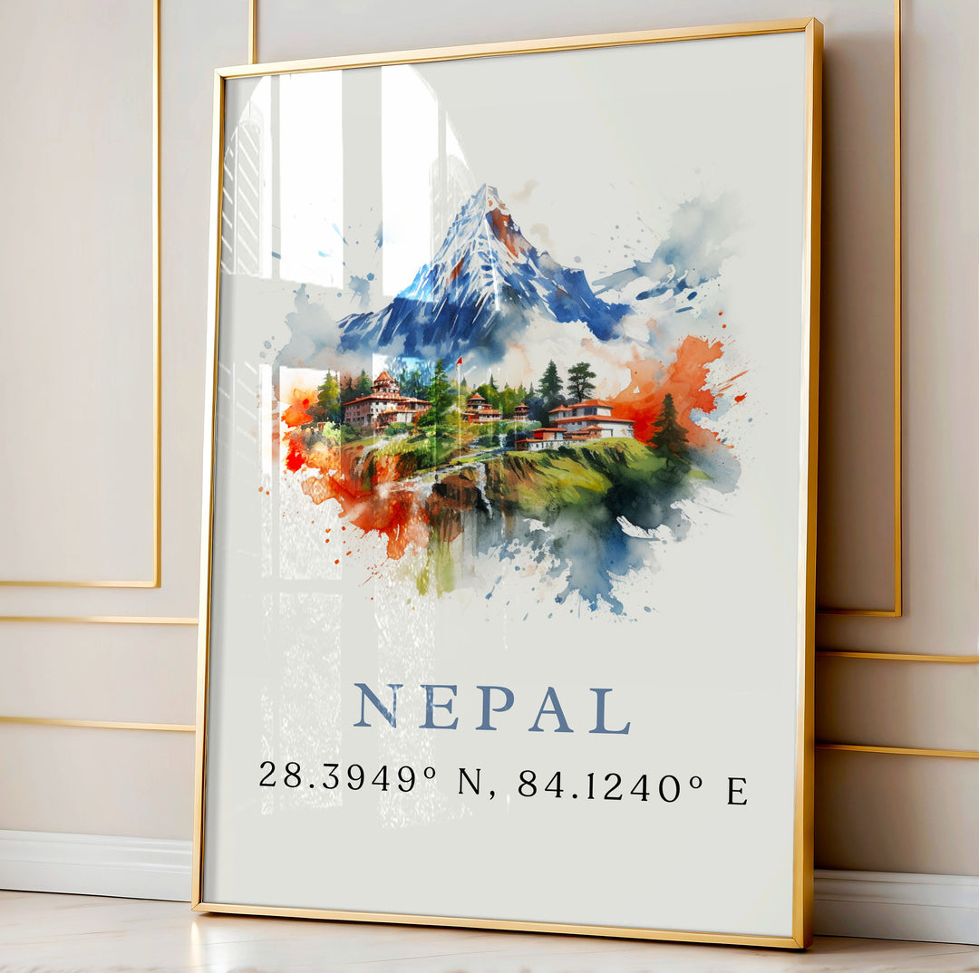 Nepal travel art - Nepal poster print with coordinates, Wedding gift, Birthday present, Custom Text, Perfect Gift