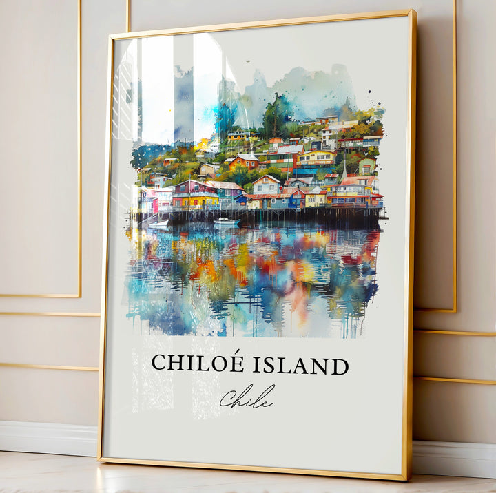 Chiloe Island Wall Art, Chiloe Island Print, Chile Watercolor, Patagonia Chile Art,