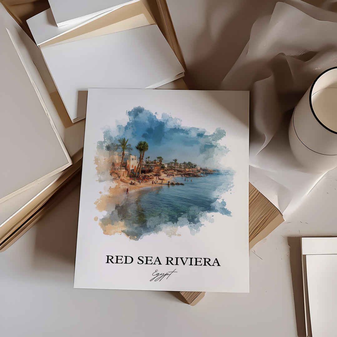 Red Sea Riviera Wall Art, Egypt Print, Egypt Watercolor Art, Red Sea Riviera Gift, Travel Print, Travel Poster, Housewarming Gift