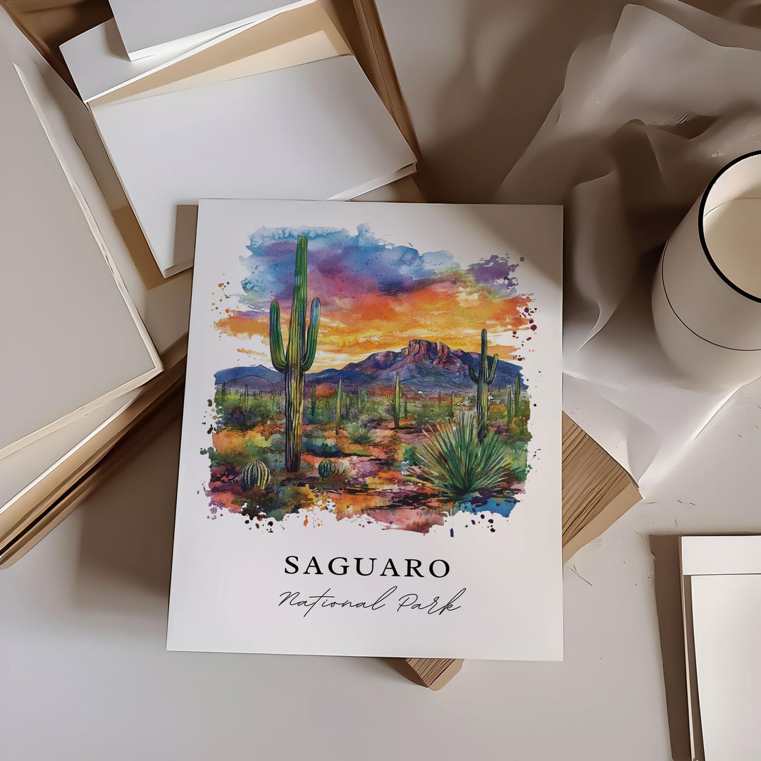 Saguaro National Park Art, Pima County Print, Saguaro Watercolor Art, Pima Arizona Gift,