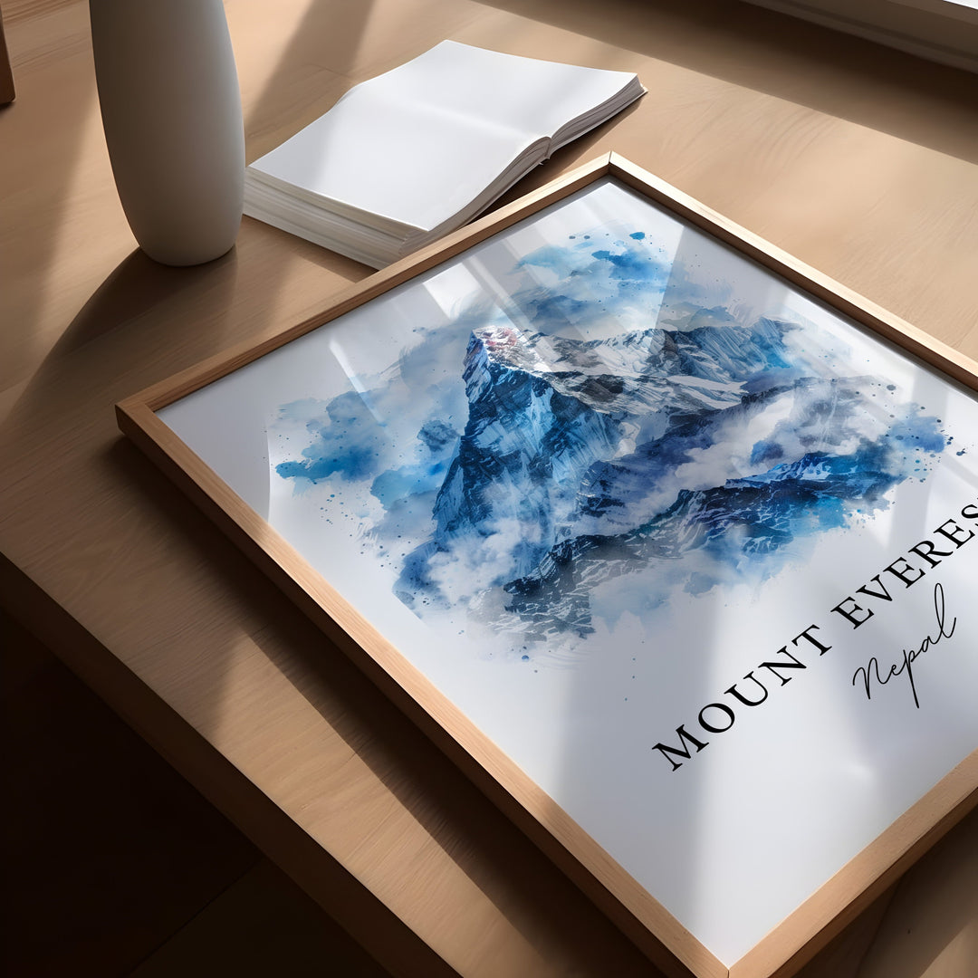 Mount Everest Wall Art, Nepal Print, Everest Watercolor, Mount Everest Nepal Gift,