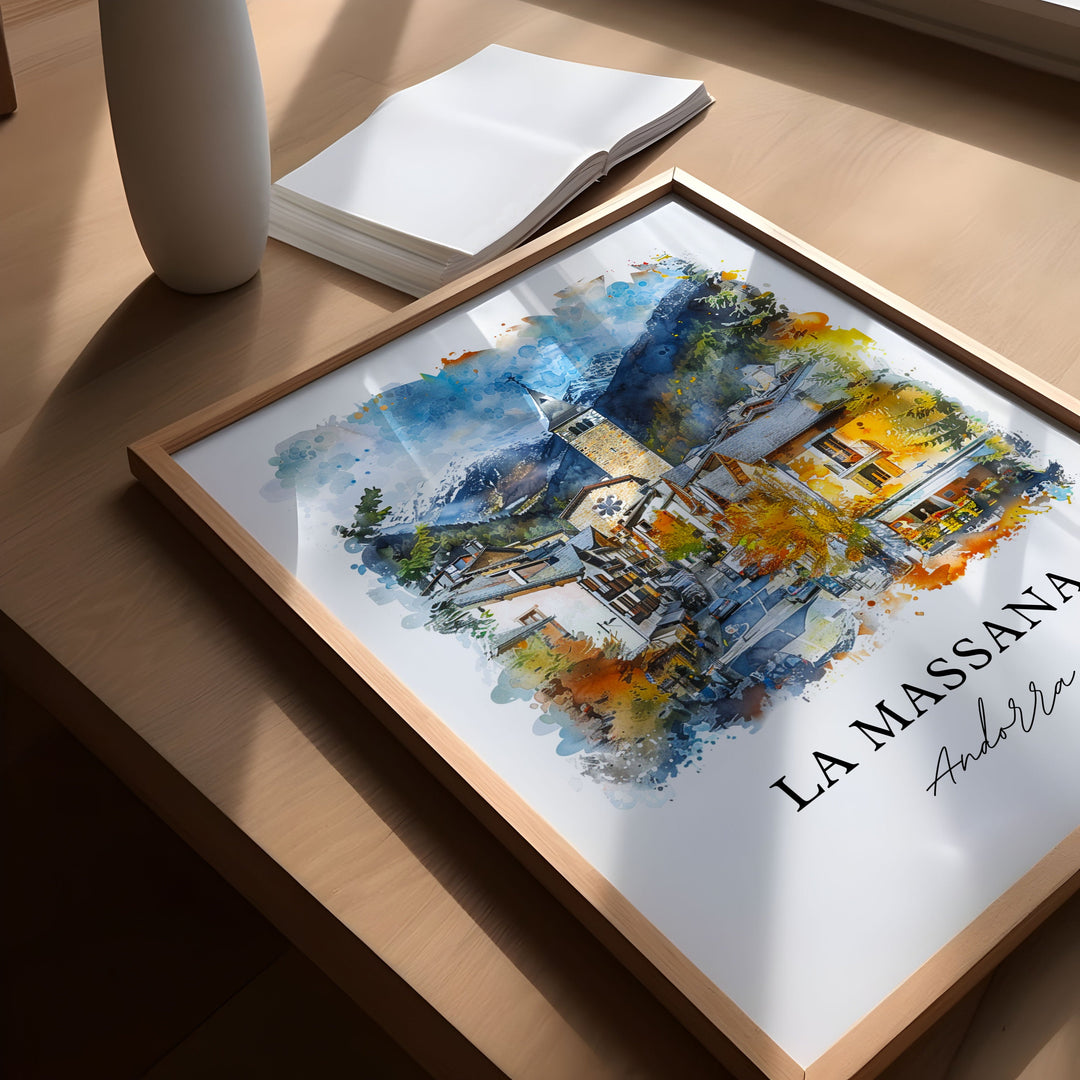 La Massana Wall Art, La Massana Andorra Print, La Massana Watercolor, Coma Pedrosa Gift,