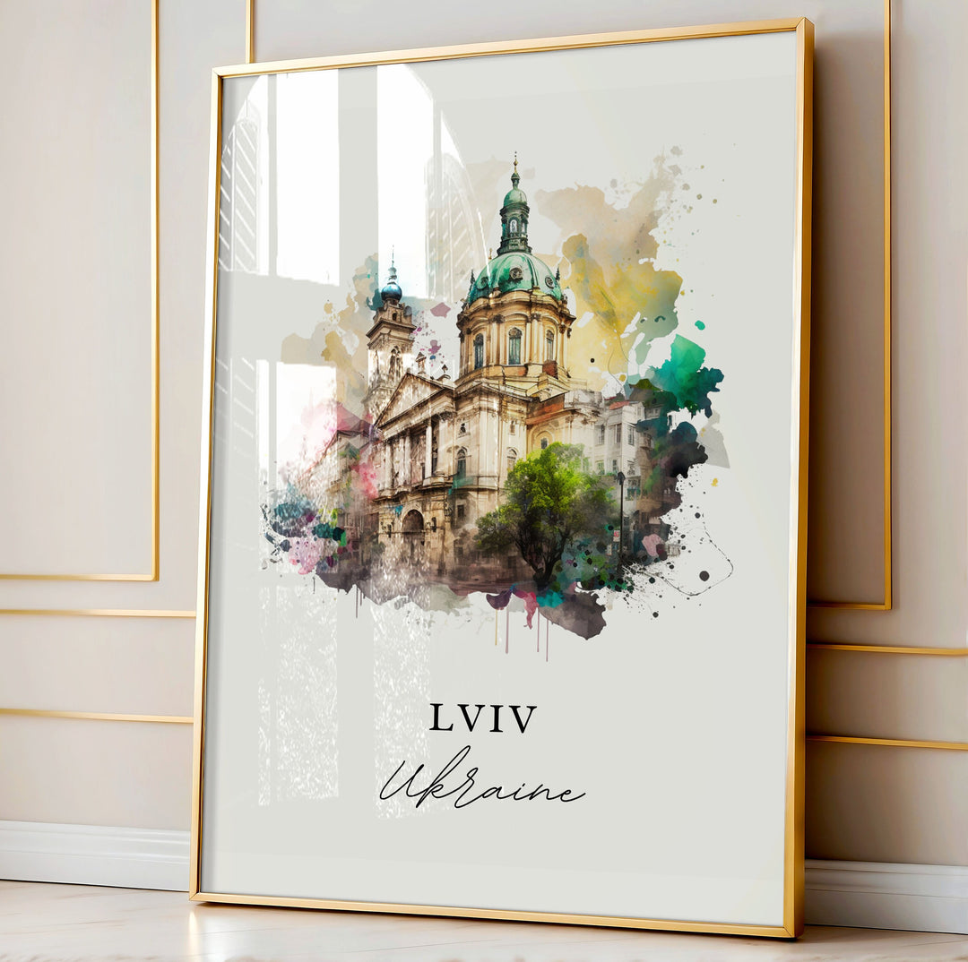 Lviv traditional travel art - Ukraine, Lviv poster, Wedding gift, Birthday present, Custom Text, Personalised Gift