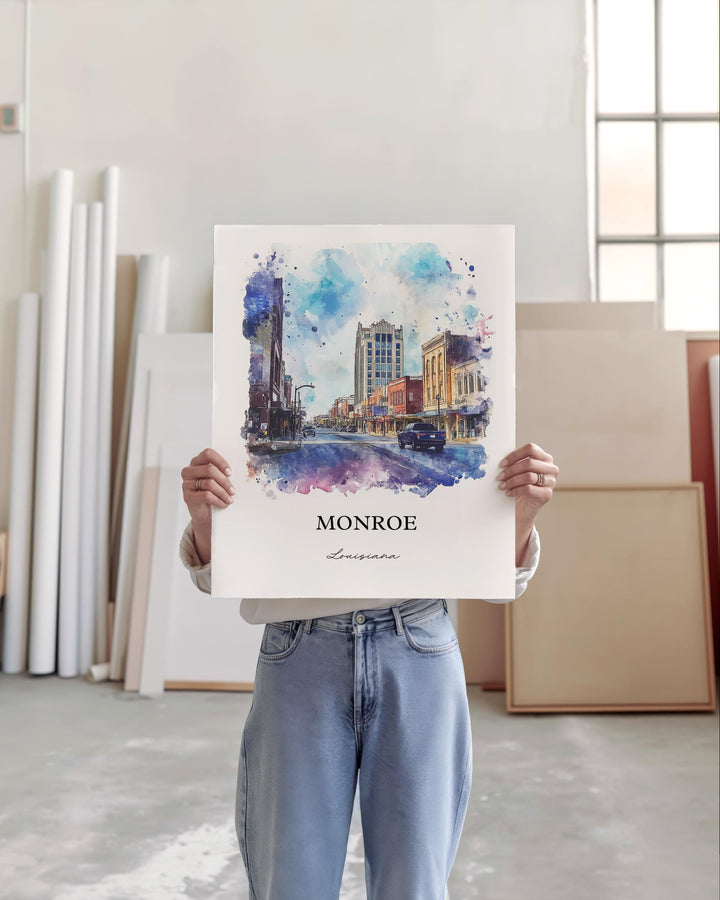 Monroe Louisiana Wall Art, Ouachita Parish Print, Louisiana Watercolor Art, Monroe LA Gift, Travel Print, Travel Poster, Housewarming Gift