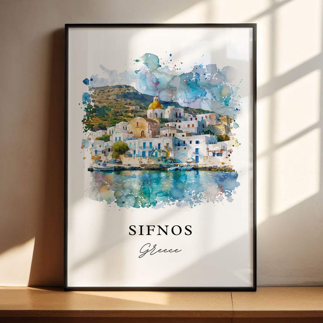 Sifnos Greece Wall Art, Sifnos Print, Sifnos Greece Watercolor Art, Cyclades Islands Gift,