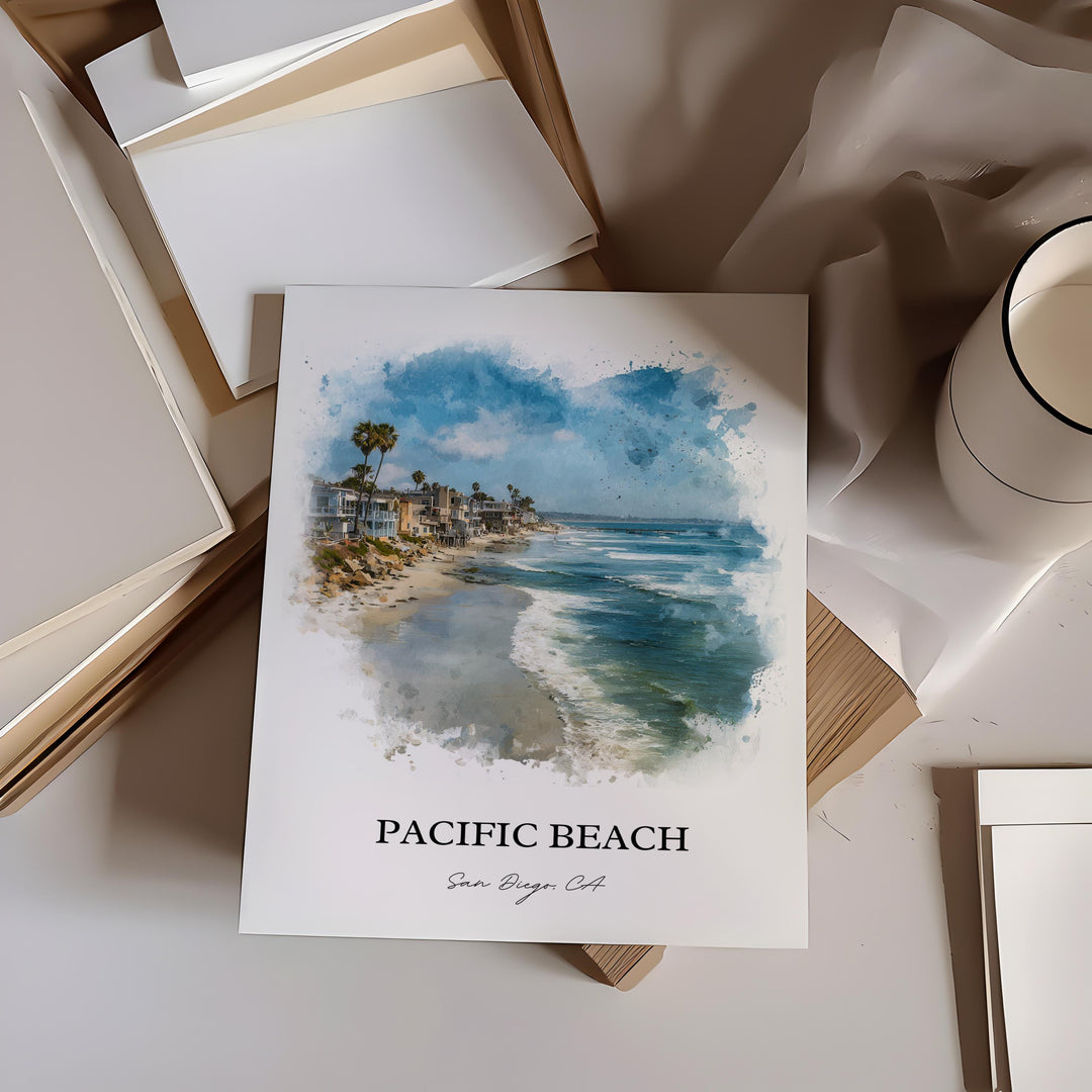 Pacific Beach, California – Watercolor Art Print