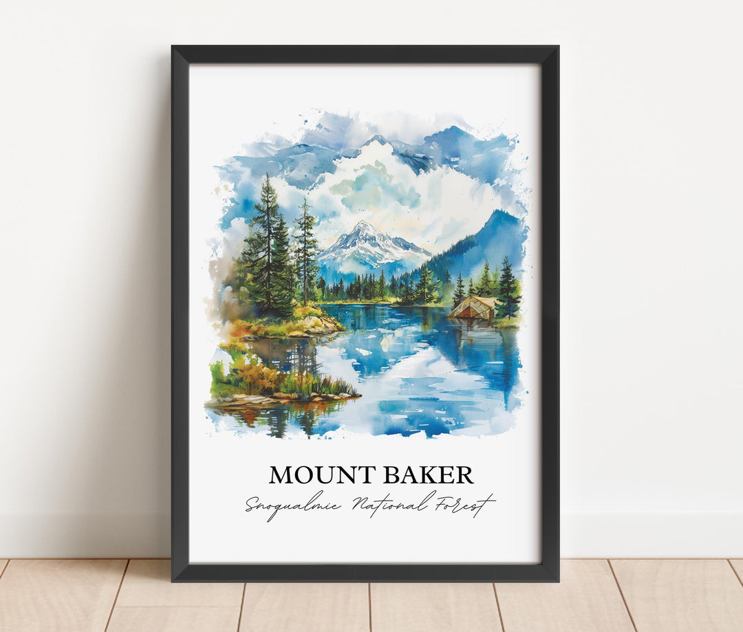 Mount Baker WA Wall Art, Snoqualmie Forest Print, Washington St Watercolor, Mount Baker Gift, Travel Print, Travel Poster, Housewarming Gift