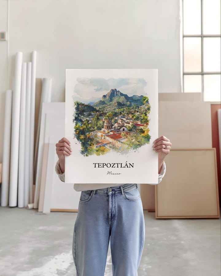 Tepoztlán Wall Art, Tepoztlán Print, Mexico City Watercolor Art, Tepoztlán Mexico Gift, Travel Print, Travel Poster, Housewarming Gift