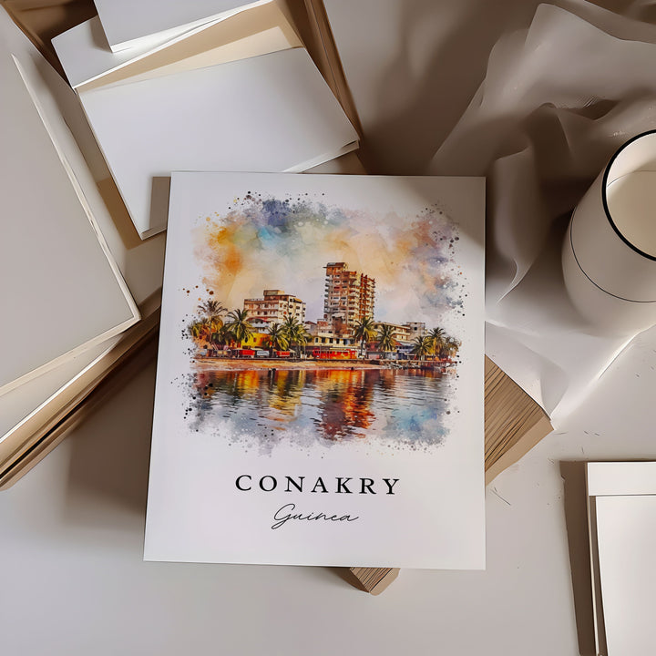 Conakry watercolor travel art - Guinea, Conakry print, Guinea Africa Wedding gift, Birthday present, Custom Text, Perfect Gift