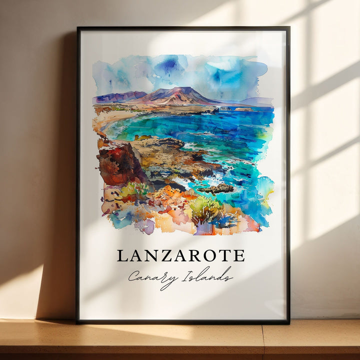 Lanzarote Wall Art, Canary Islands Print, Lanzarote Watercolor Art, Lanzarote Spain Gift,