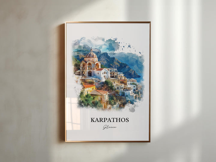 Karpathos Greece Wall Art, Dodecanese Islands Print, Greece Watercolor Art, Karpathos Gift, Travel Print, Travel Poster, Housewarming Gift