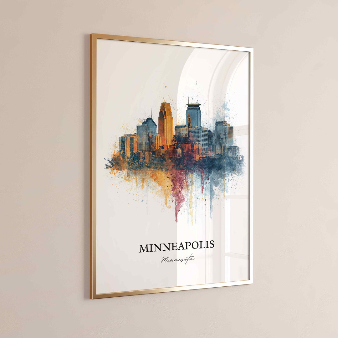 Minneapolis Wall Art, Minneapolis MN Print, Minnesota Watercolor Art, Twin Cities Gift, Travel Print, Travel Poster, Housewarming Gift