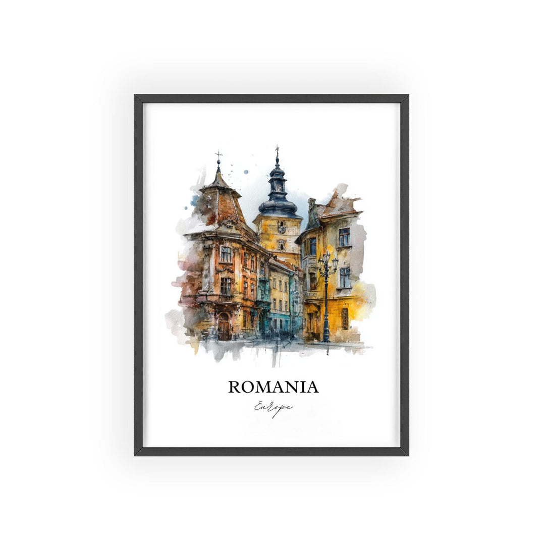 Romania Wall Art, Romania Print, Romania Watercolor Art, Romania Gift, Travel Print, Travel Poster, Housewarming Gift