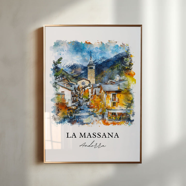 La Massana Wall Art, La Massana Andorra Print, La Massana Watercolor, Coma Pedrosa Gift,