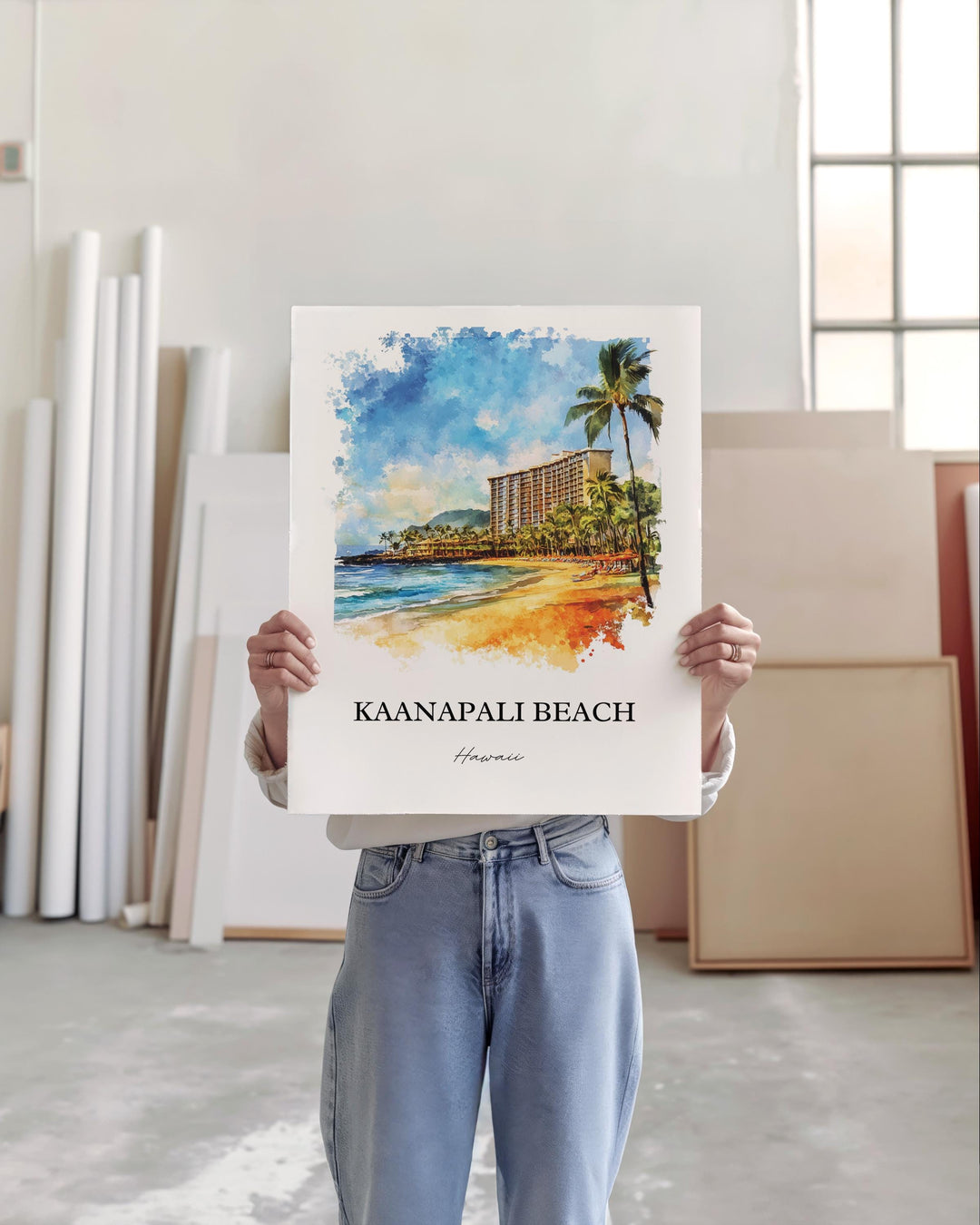 Kaanapali Beach Wall Art, Maui Hawaii Print, Maui Watercolor Art, Kaanapali Beach Gift, Travel Print, Travel Poster, Housewarming Gift