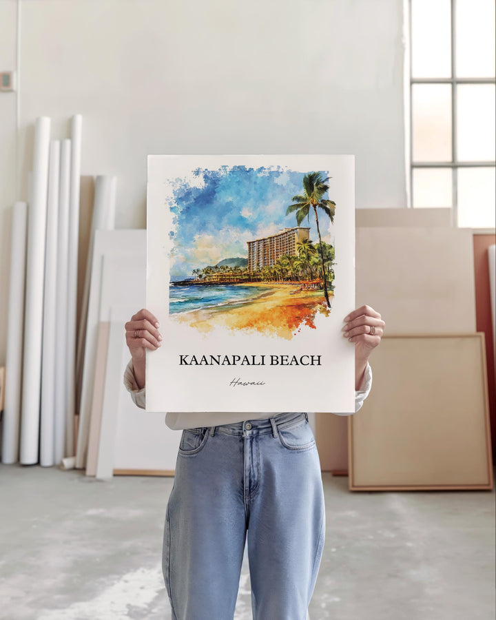 Kaanapali Beach Wall Art, Maui Hawaii Print, Maui Watercolor Art, Kaanapali Beach Gift, Travel Print, Travel Poster, Housewarming Gift