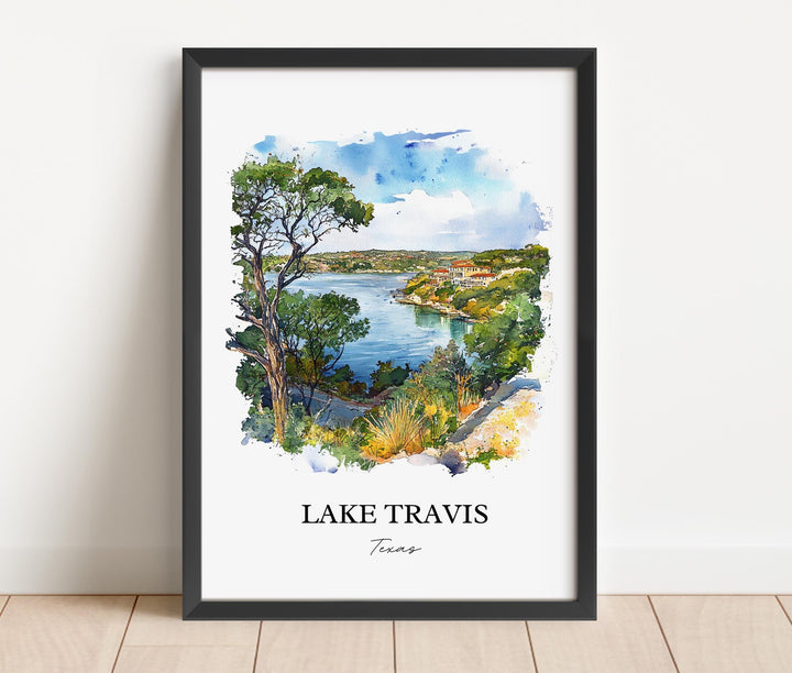 Lake Travis Wall Art, Lake Travis Print, Austin Watercolor Art, Lake Travis Texas Gift, Travel Print, Travel Poster, Housewarming Gift