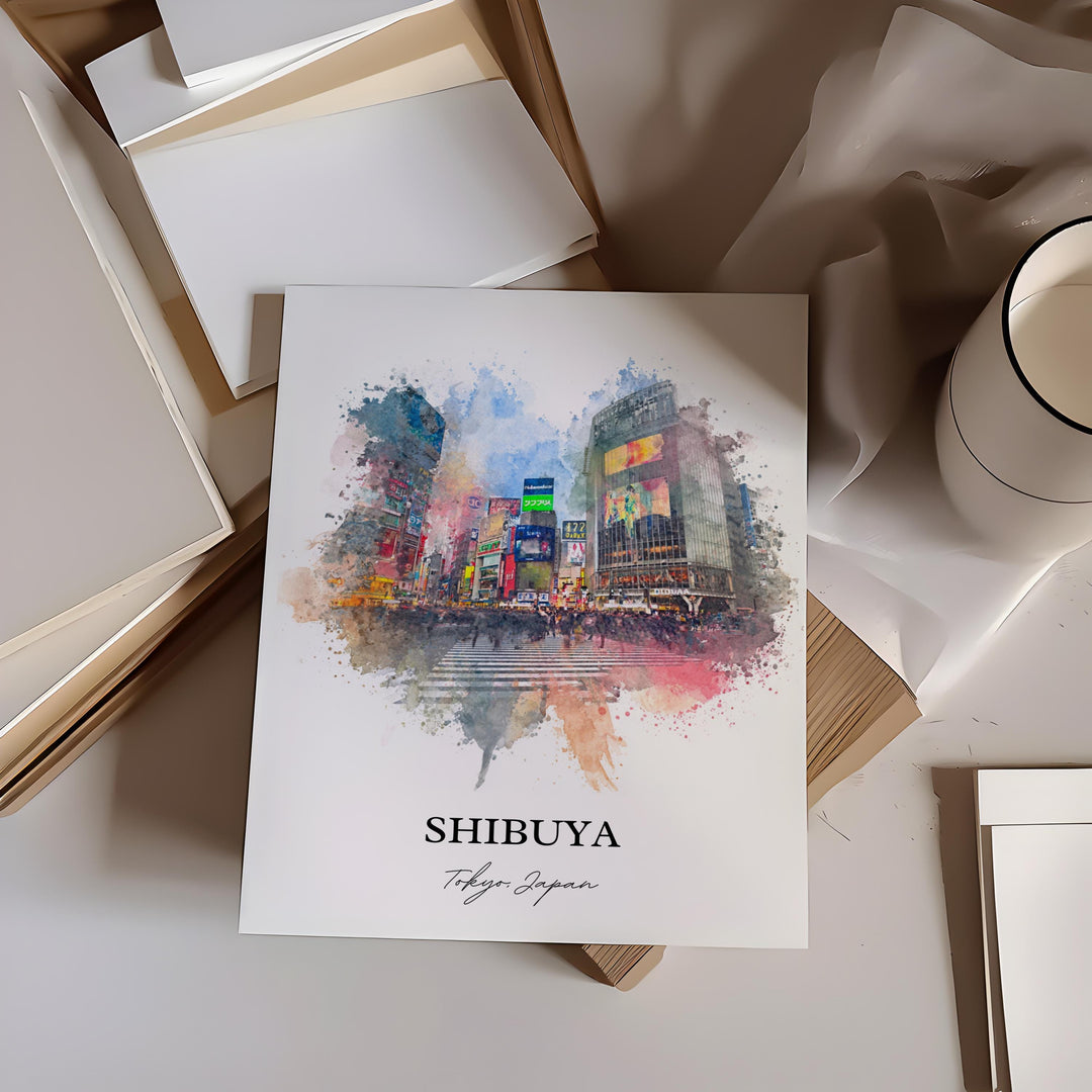 Shibuya Wall Art, Shibuya Tokyo Print, Shibuya Watercolor Art, Tokyo Japan Gift, Tokyo Travel Print, Tokyo Travel Poster, Housewarming Gift