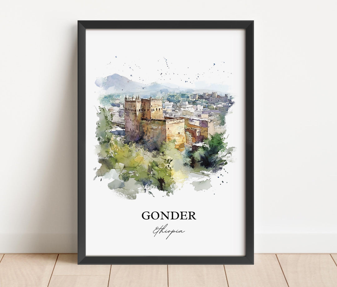 Gonder Ethiopia Wall Art, Amhara Region Print, Ethiopia Watercolor Art, Gondar Gift, Travel Print, Travel Poster, Housewarming Gift