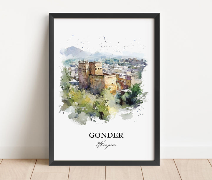 Gonder Ethiopia Wall Art, Amhara Region Print, Ethiopia Watercolor Art, Gondar Gift, Travel Print, Travel Poster, Housewarming Gift