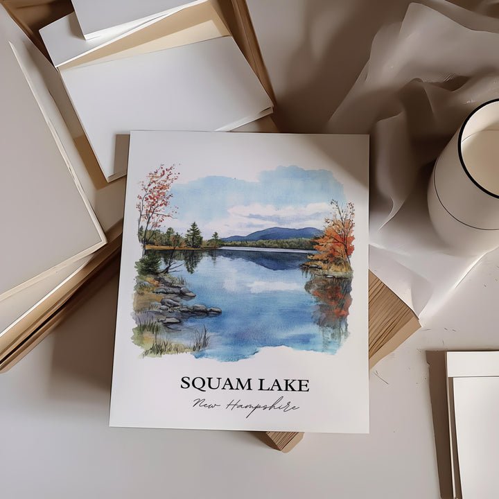 Squam Lake NH Art, New Hampshire Print, White Mountains Watercolor Art, Squam Lake Gift, Travel Print, Travel Poster, Housewarming Gift