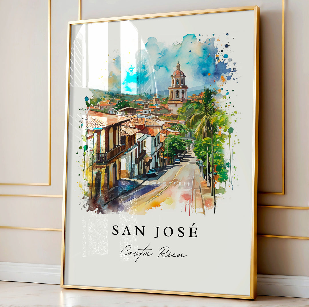 San Jose watercolor travel art - Costa Rica, San Jose print, Wedding gift, Birthday present, Custom Text, Perfect Gift