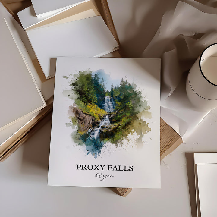 Proxy Falls, Oregon, USA – Watercolor Art Print