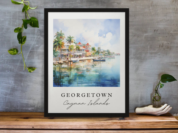 Georgetown traditional travel art - Cayman Islands, Georgetown poster, Wedding gift, Birthday present, Custom Text, Personalized Gift