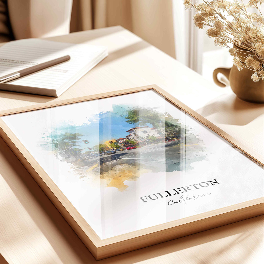 Fullerton, California Wall Art, Fullerton Print, Fullerton Watercolor Art, Orange County Gift, Travel Print, Travel Poster, Housewarming Gift
