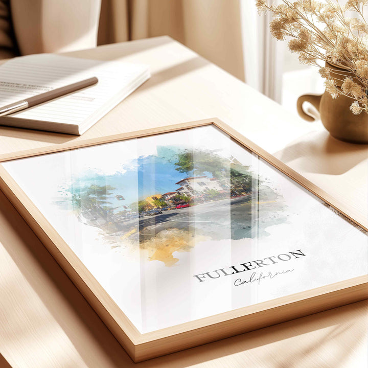 Fullerton, California Wall Art, Fullerton Print, Fullerton Watercolor Art, Orange County Gift, Travel Print, Travel Poster, Housewarming Gift
