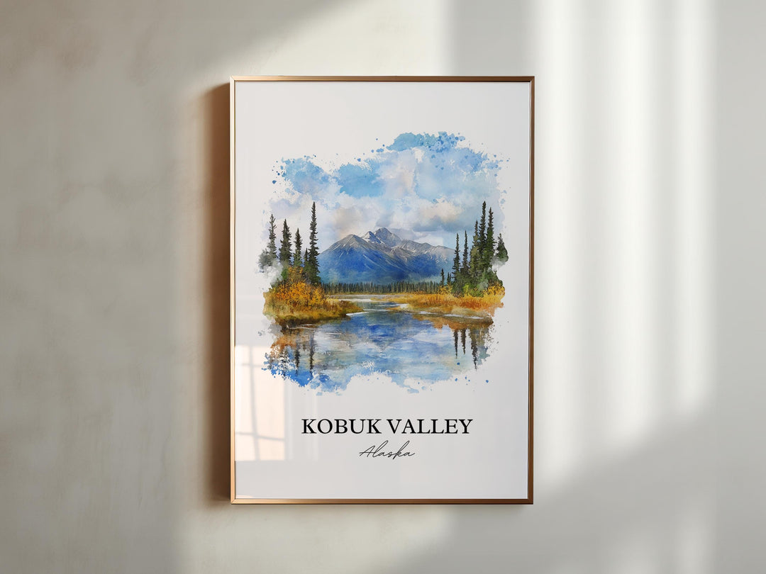 Kobuk Valley Wall Art, Kotzebue Print, Alaska Watercolor Art, Kobuk Valley AK Gift, Travel Print, Travel Poster, Housewarming Gift