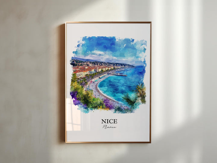 Nice France Wall Art, French Riviera Print, France Watercolor Art, Nice France Gift, Travel Print, Travel Poster, Housewarming Gift